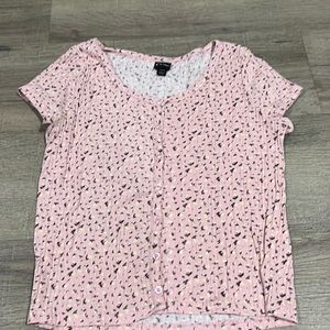 Girls, like new, pink floral, button-down, short sleeve shirt, sz L/10/12.